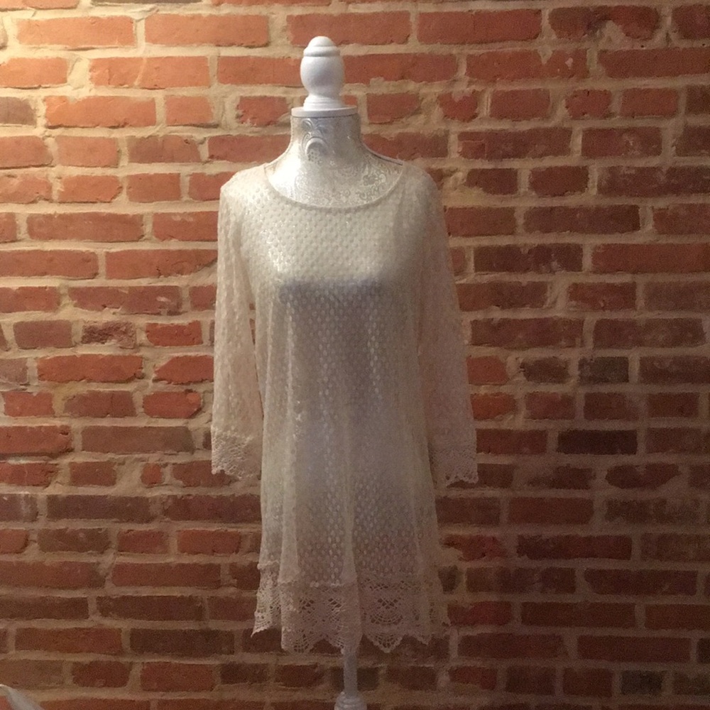 Kori America polka dot lace/embroidered tunic